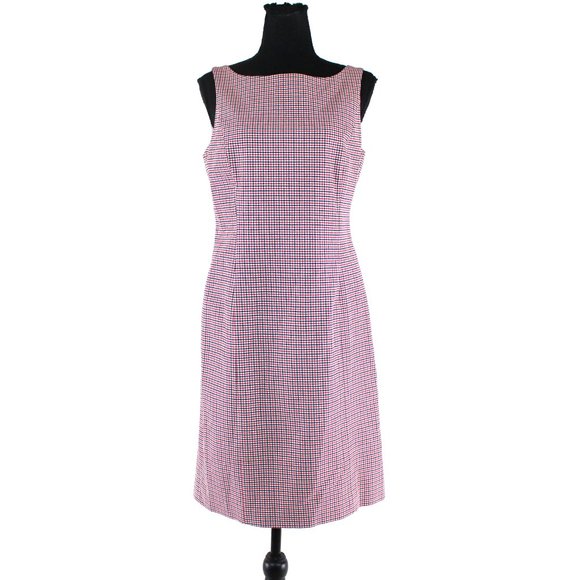J. Crew Red Black White Gingham Boatneck Sheath Dress 4 Sleeveless Knee Length - Picture 1 of 7